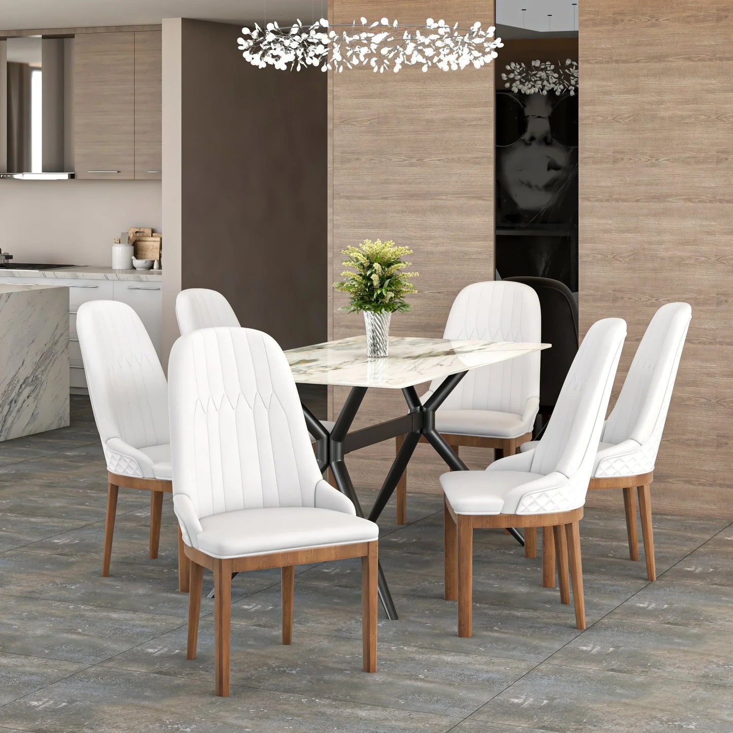 Verisma Dining Chair Upholstered in Leather with Diamond Stitching Back Design - Elax Furniture