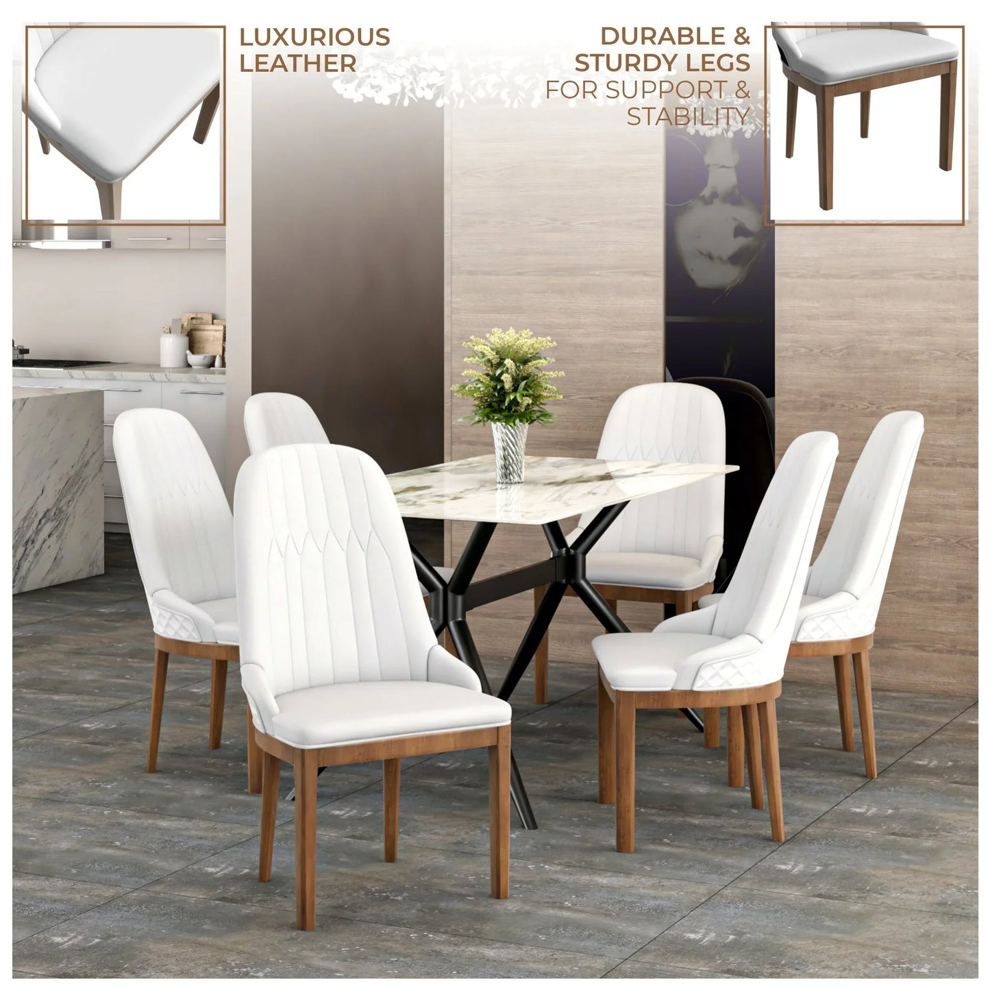 Verisma Dining Chair Upholstered in Leather with Diamond Stitching Back Design - Elax Furniture