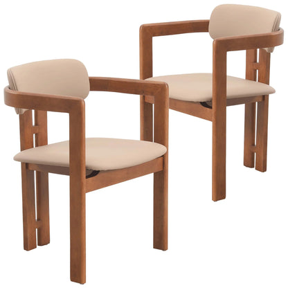 Velo Upholstered Leather Dining Chair with Open Back and Wood Legs Set of 2 - Elax Furniture