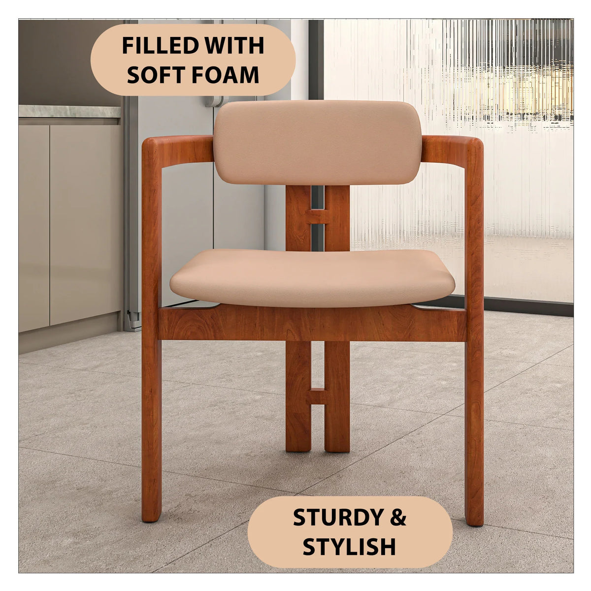 Velo Series Dining Chair with Upholstered Leather and Rubberwood Legs - Elax Furniture