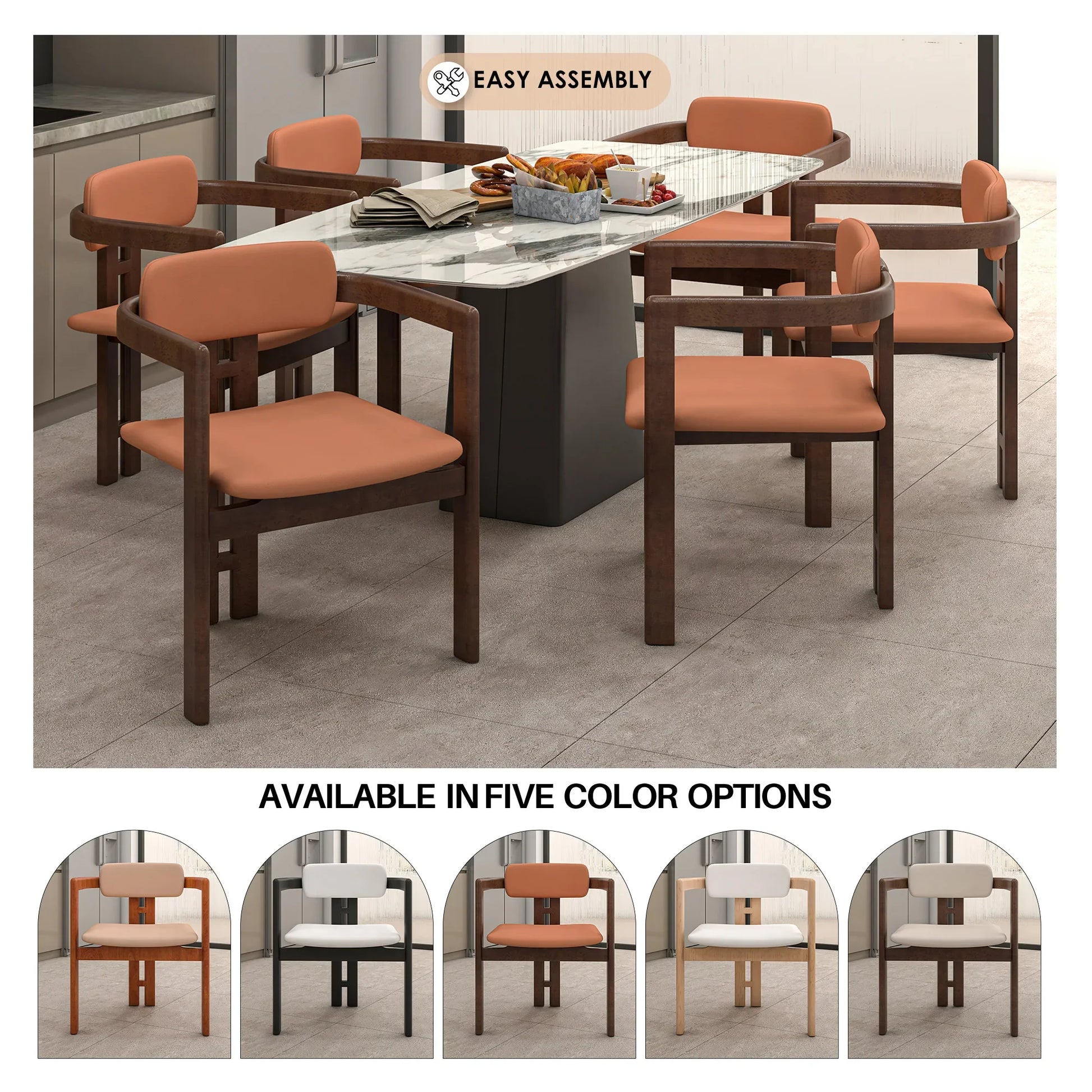 Velo Series Dining Chair with Upholstered Leather and Rubberwood Legs - Elax Furniture