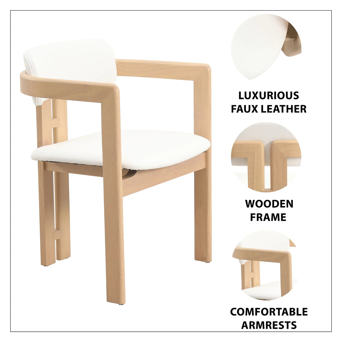 Velo Series Dining Chair with Upholstered Leather and Rubberwood Legs - Elax Furniture