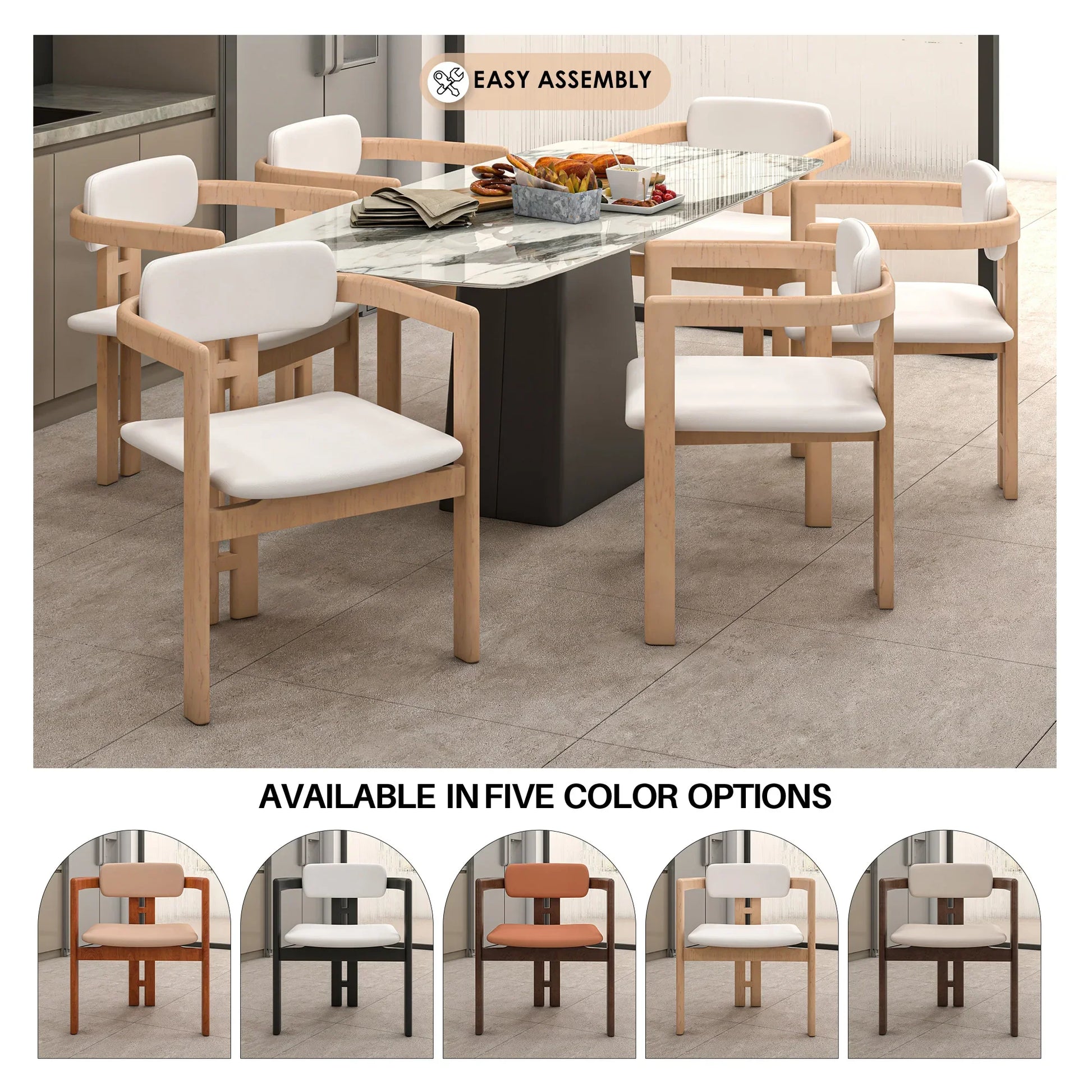 Velo Series Dining Chair with Upholstered Leather and Rubberwood Legs - Elax Furniture