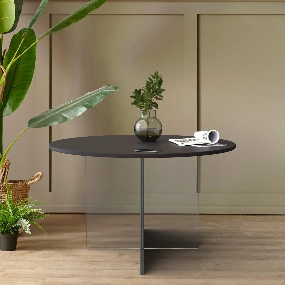 Valore Coffee Table with Round MDF Tabletop and Sturdy Acrylic Cross Base - Elax Furniture