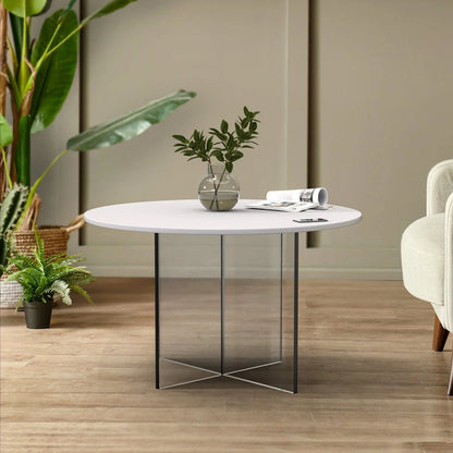 Valore Coffee Table with Round MDF Tabletop and Sturdy Acrylic Cross Base - Elax Furniture