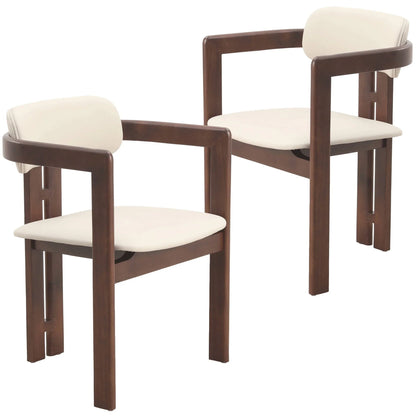 Velo Upholstered Leather Dining Chair with Open Back and Wood Legs Set of 2 - Elax Furniture