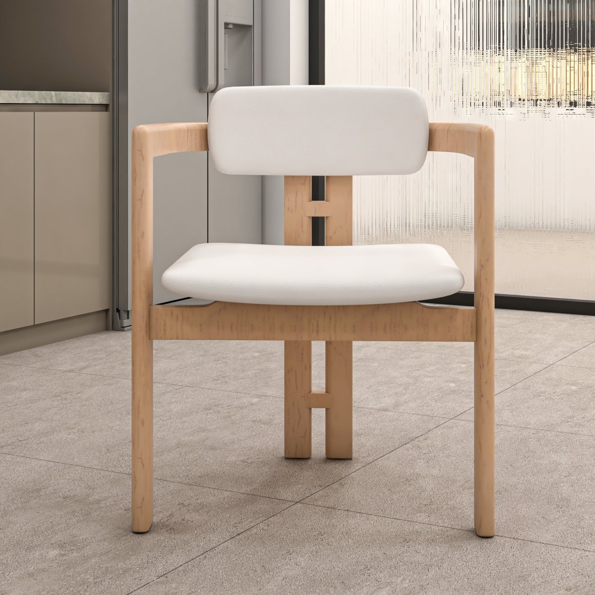 Velo Series Dining Chair with Upholstered Leather and Rubberwood Legs Natural White Dining Chair Leisuremod