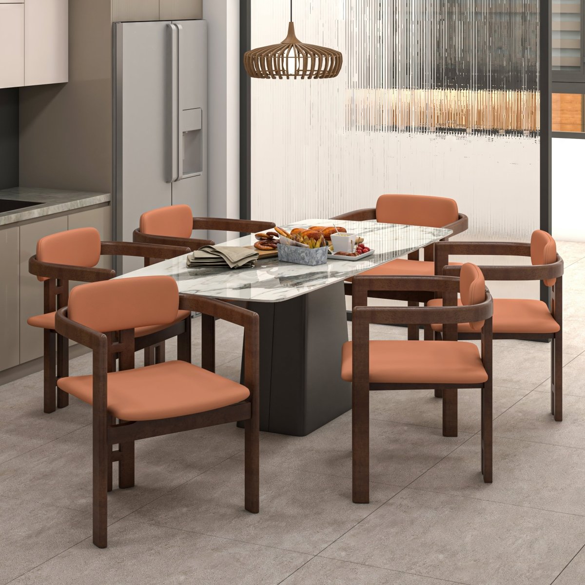 Velo Series Dining Chair with Upholstered Leather and Rubberwood Legs Black Walnut Dark Brown Dining Chair Leisuremod