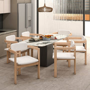 Velo Series Dining Chair with Upholstered Leather and Rubberwood Legs Natural White Dining Chair Leisuremod