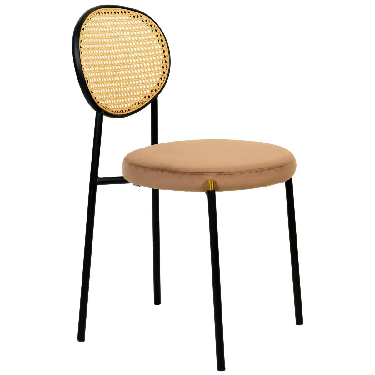 Verve 5-Piece Dining Set with 36" Round Dining Table Black MDF Top and Gold Base with 4 Velvet Dining Chairs in Black Steel Legs - Elax Furniture