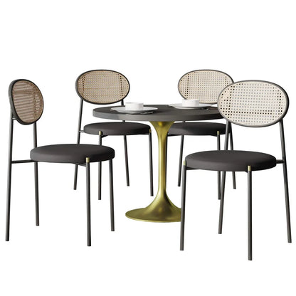 Verve 5-Piece Dining Set with 36" Round Dining Table Black MDF Top and Gold Base with 4 Velvet Dining Chairs in Black Steel Legs - Elax Furniture