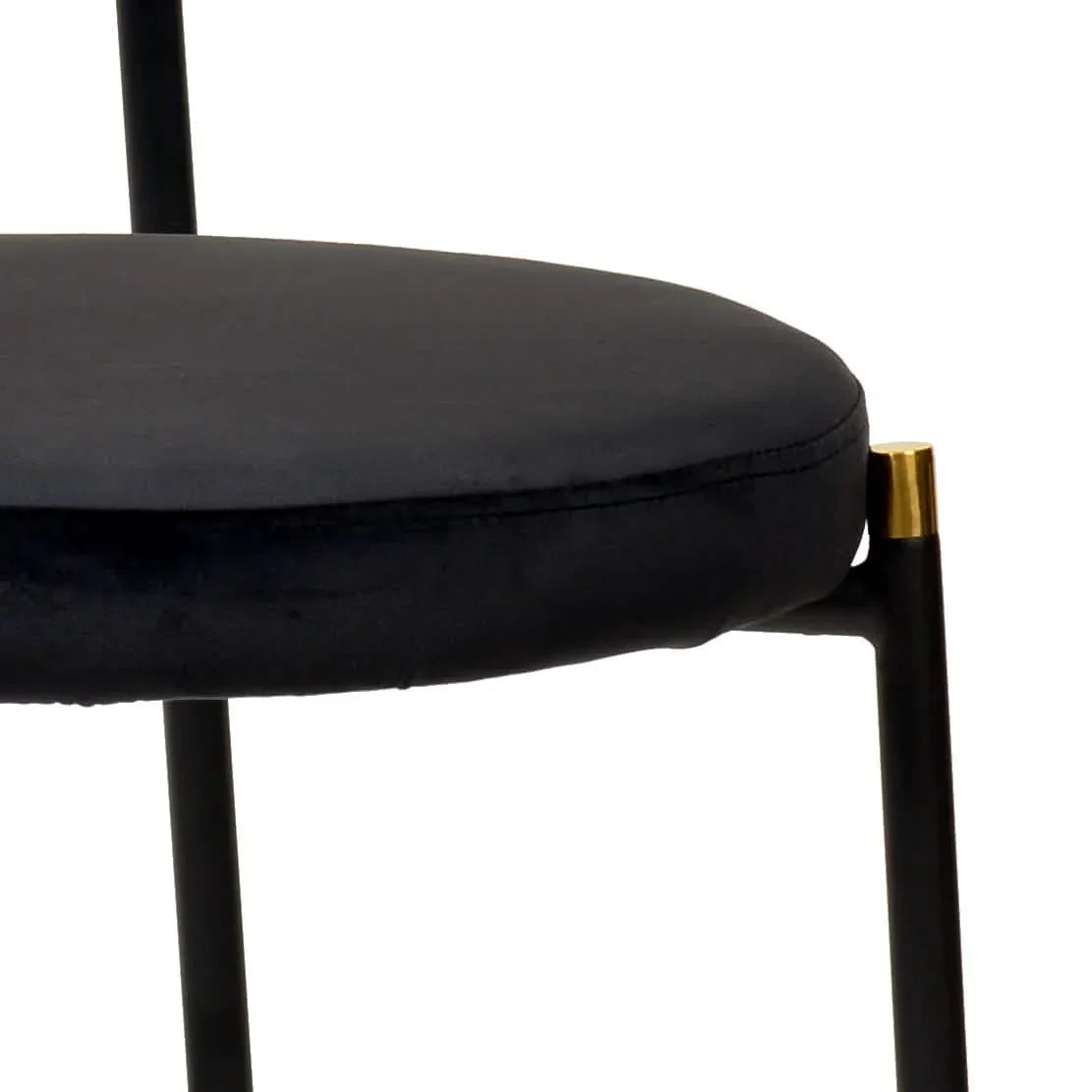 Verve 5-Piece Dining Set with 36" Round Dining Table Black MDF Top and Gold Base with 4 Velvet Dining Chairs in Black Steel Legs - Elax Furniture