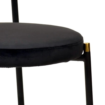Verve 5-Piece Dining Set with 36" Round Dining Table Black MDF Top and Gold Base with 4 Velvet Dining Chairs in Black Steel Legs - Elax Furniture