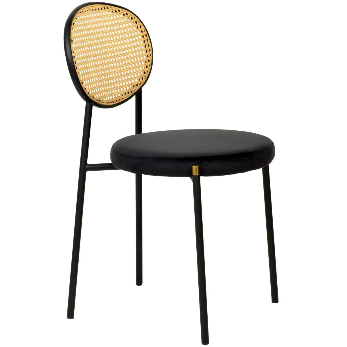 Verve 5-Piece Dining Set with 36" Round Dining Table Black MDF Top and Gold Base with 4 Velvet Dining Chairs in Black Steel Legs - Elax Furniture