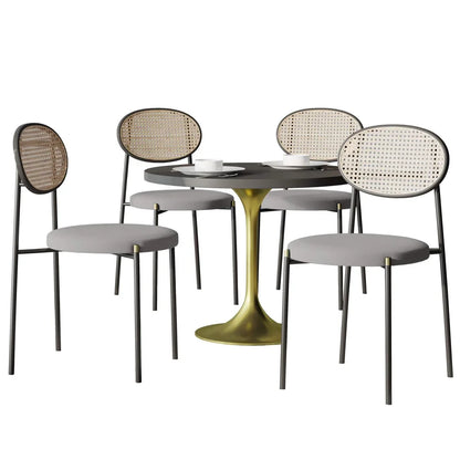Verve 5-Piece Dining Set with 36" Round Dining Table Black MDF Top and Gold Base with 4 Velvet Dining Chairs in Black Steel Legs - Elax Furniture