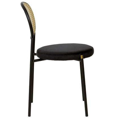 Verve 5-Piece Dining Set with 36" Round Dining Table Black MDF Top and Gold Base with 4 Velvet Dining Chairs in Black Steel Legs - Elax Furniture