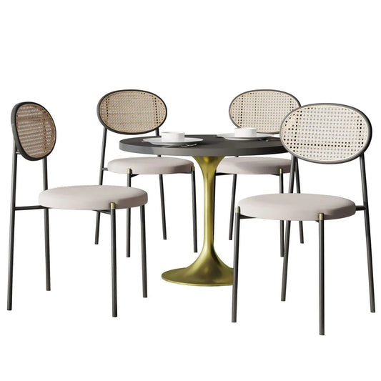 Verve 5-Piece Dining Set with 36" Round Dining Table Black MDF Top and Gold Base with 4 Velvet Dining Chairs in Black Steel Legs - Elax Furniture