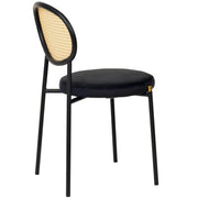 Verve 5-Piece Dining Set with 36" Round Dining Table Black MDF Top and Gold Base with 4 Velvet Dining Chairs in Black Steel Legs - Elax Furniture
