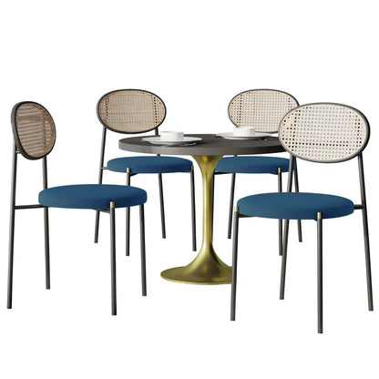 Verve 5-Piece Dining Set with 36" Round Dining Table Black MDF Top and Gold Base with 4 Velvet Dining Chairs in Black Steel Legs - Elax Furniture