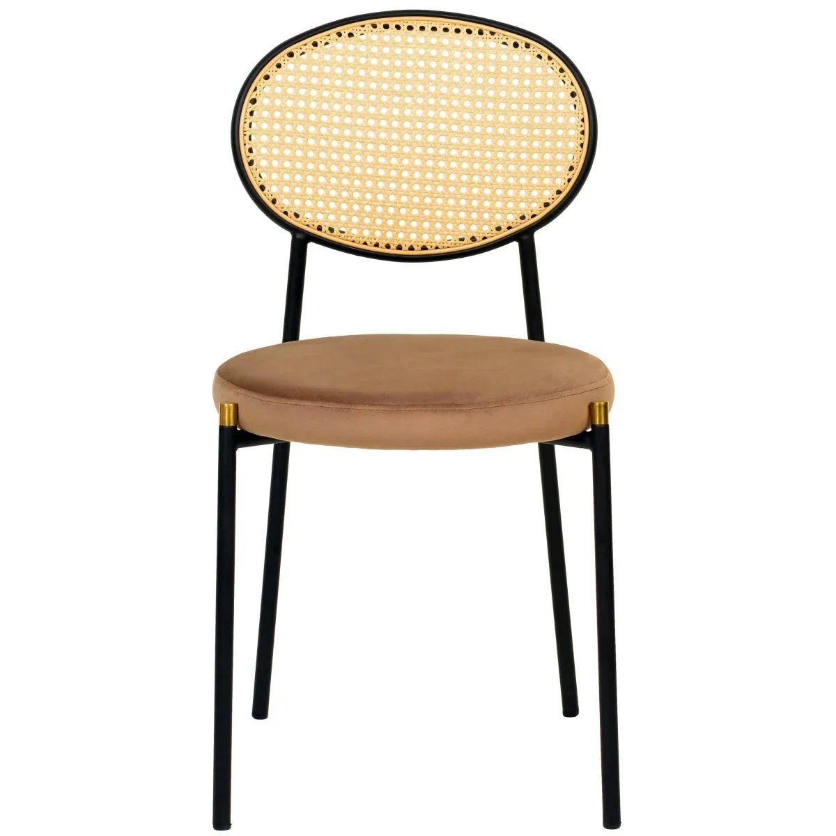 Verve 5-Piece Dining Set with 36" Round Dining Table Black MDF Top and Gold Base with 4 Velvet Dining Chairs in Black Steel Legs - Elax Furniture