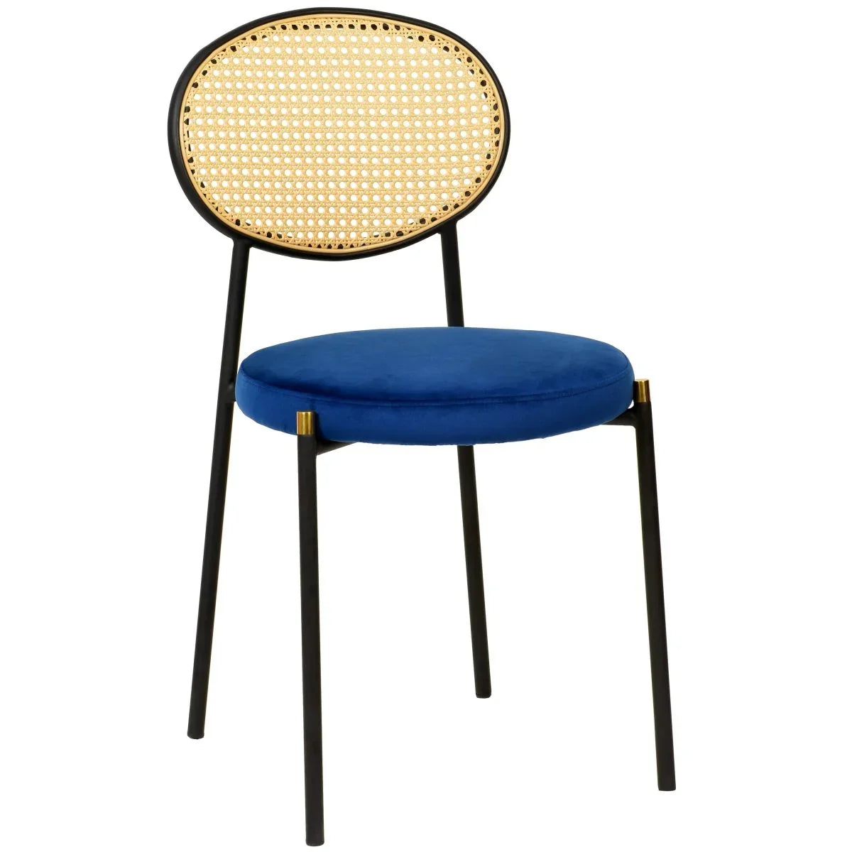 Verve 5-Piece Dining Set with 36" Round Dining Table Black MDF Top and Gold Base with 4 Velvet Dining Chairs in Black Steel Legs - Elax Furniture