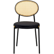 Verve 5-Piece Dining Set with 36" Round Dining Table Black MDF Top and Gold Base with 4 Velvet Dining Chairs in Black Steel Legs - Elax Furniture