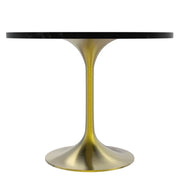 Verve 5-Piece Dining Set with 36" Round Dining Table Black MDF Top and Gold Base with 4 Velvet Dining Chairs in White Steel Legs - Elax Furniture