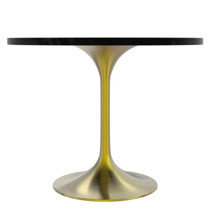 Verve 5-Piece Dining Set with 36" Round Dining Table Black MDF Top and Gold Base with 4 Velvet Dining Chairs in White Steel Legs - Elax Furniture