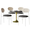 Verve 5-Piece Dining Set with 36" Round Dining Table Black MDF Top and Gold Base with 4 Velvet Dining Chairs in White Steel Legs