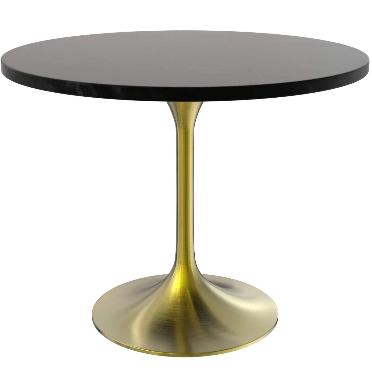 Verve 5-Piece Dining Set with 36" Round Dining Table Black MDF Top and Gold Base with 4 Velvet Dining Chairs in White Steel Legs - Elax Furniture