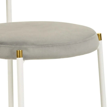 Verve 5-Piece Dining Set with 36" Round Dining Table Black MDF Top and Gold Base with 4 Velvet Dining Chairs in White Steel Legs - Elax Furniture