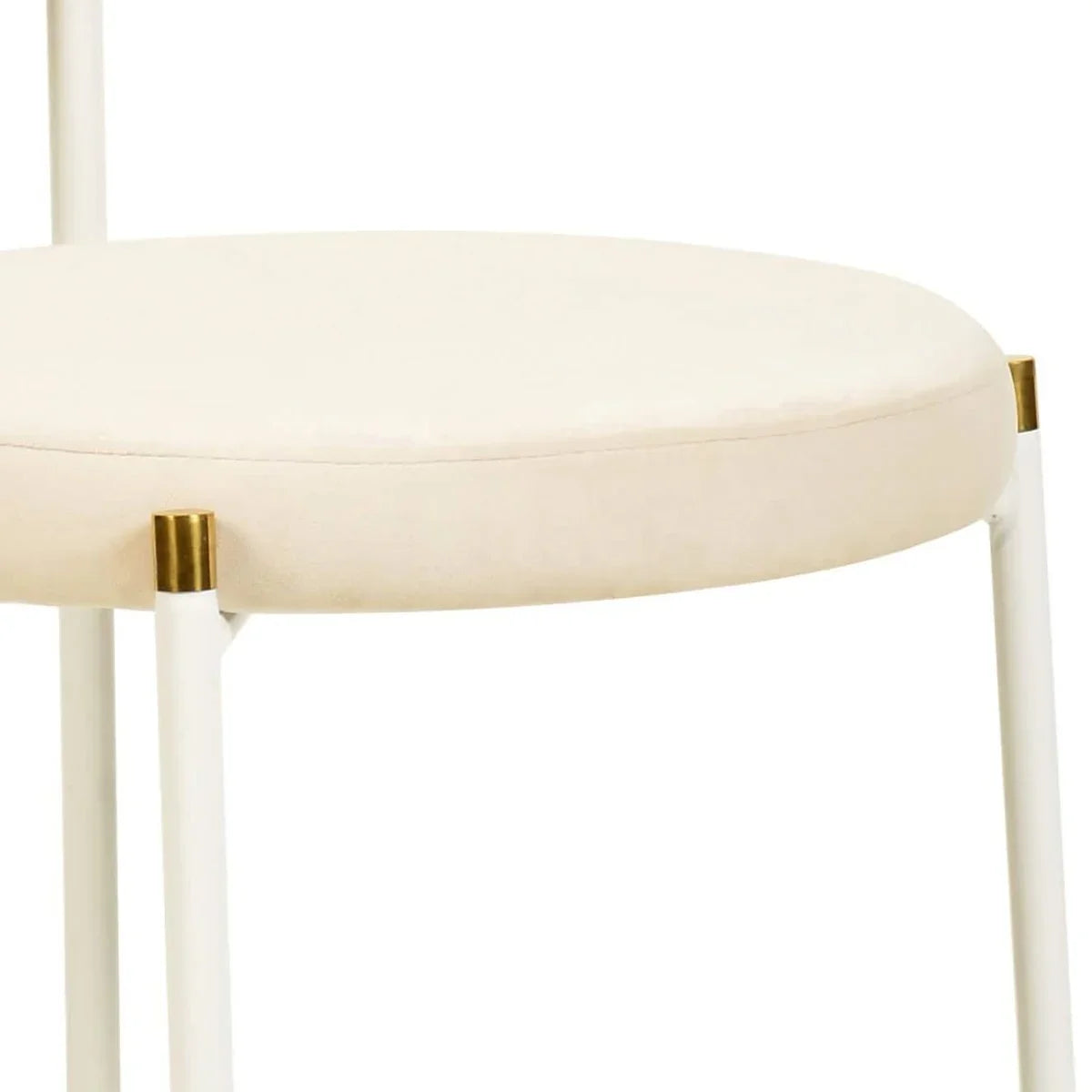 Verve 5-Piece Dining Set with 36" Round Dining Table Black MDF Top and Gold Base with 4 Velvet Dining Chairs in White Steel Legs - Elax Furniture