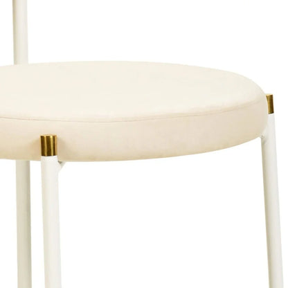 Verve 5-Piece Dining Set with 36" Round Dining Table Black MDF Top and Gold Base with 4 Velvet Dining Chairs in White Steel Legs - Elax Furniture