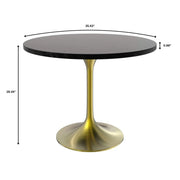 Verve 5-Piece Dining Set with 36" Round Dining Table Black MDF Top and Gold Base with 4 Velvet Dining Chairs in White Steel Legs - Elax Furniture