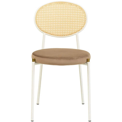 Verve 5-Piece Dining Set with 36" Round Dining Table Black MDF Top and Gold Base with 4 Velvet Dining Chairs in White Steel Legs - Elax Furniture