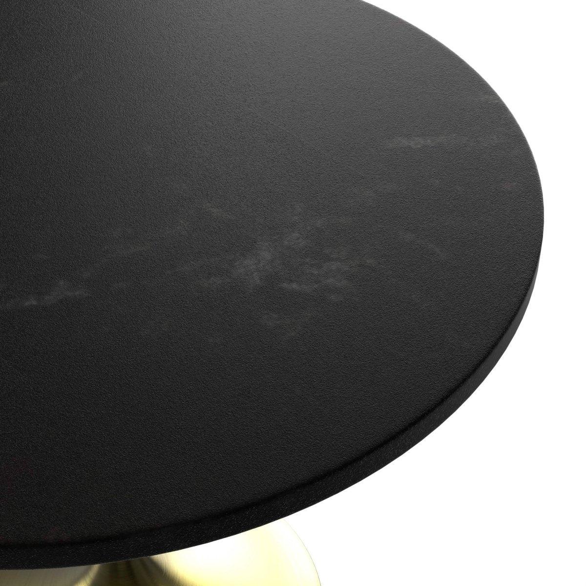Verve 5-Piece Dining Set with 36" Round Dining Table Black MDF Top and Gold Base with 4 Velvet Dining Chairs in White Steel Legs - Elax Furniture