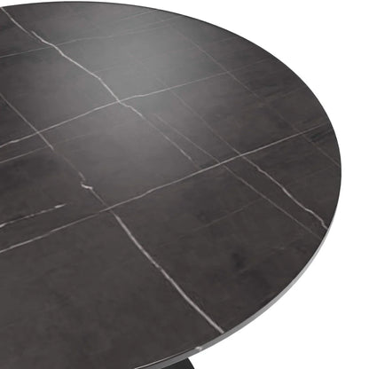 Verve 5-Piece Dining Set with 36" Round Dining Table Black Sintered Stone Top and Black Pedestal with 4 Velvet Dining Chairs in White Steel Legs - Elax Furniture