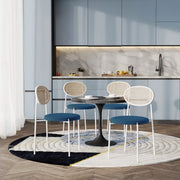 Verve 5-Piece Dining Set with 36" Round Dining Table Black Sintered Stone Top and Black Pedestal with 4 Velvet Dining Chairs in White Steel Legs - Elax Furniture