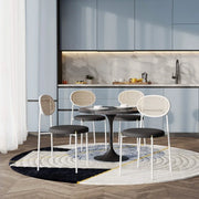 Verve 5-Piece Dining Set with 36" Round Dining Table Black Sintered Stone Top and Black Pedestal with 4 Velvet Dining Chairs in White Steel Legs - Elax Furniture