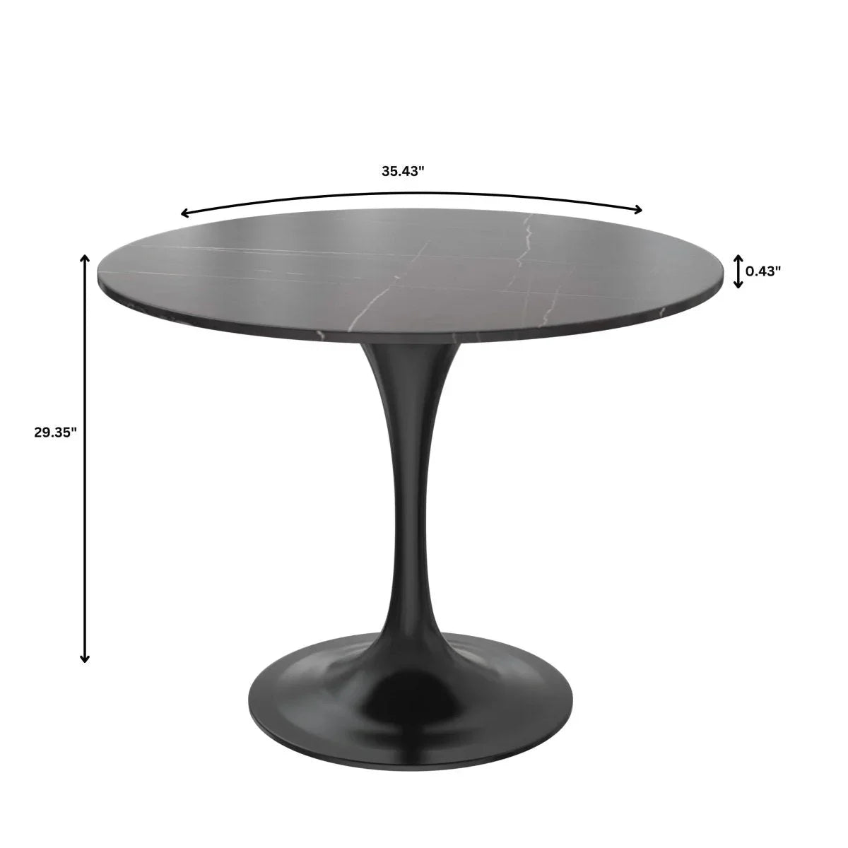 Verve 5-Piece Dining Set with 36" Round Dining Table Black Sintered Stone Top and Black Pedestal with 4 Velvet Dining Chairs in White Steel Legs - Elax Furniture