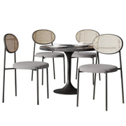 Verve 5-Piece Dining Set with 36" Round Dining Table Black Sintered Stone Top and Black Pedestal with 4 Velvet Dining Chairs in White Steel Legs - Elax Furniture