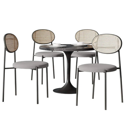 Verve 5-Piece Dining Set with 36" Round Dining Table Black Sintered Stone Top and Black Pedestal with 4 Velvet Dining Chairs in White Steel Legs - Elax Furniture