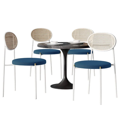 Verve 5-Piece Dining Set with 36" Round Dining Table Black Sintered Stone Top and Black Pedestal with 4 Velvet Dining Chairs in White Steel Legs - Elax Furniture