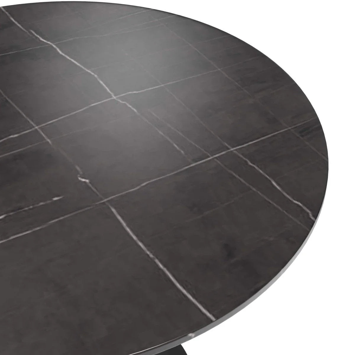 Verve 5-Piece Dining Set with 36" Round Dining Table Black Sintered Stone Top and Black Pedestal with 4 Velvet Dining Chairs in White Steel Legs - Elax Furniture