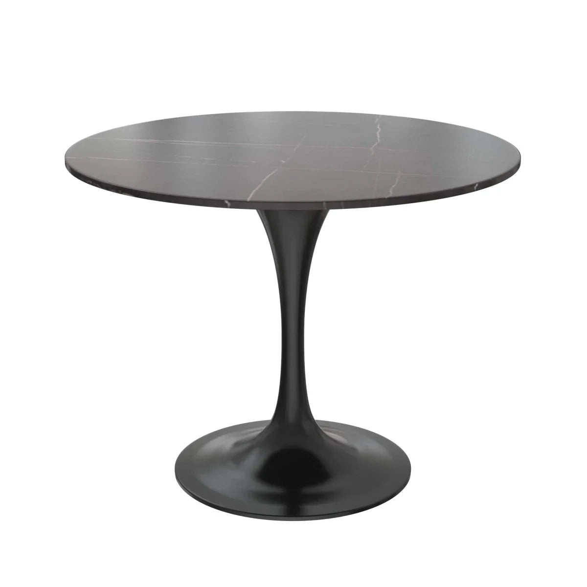 Verve 5-Piece Dining Set with 36" Round Dining Table Black Sintered Stone Top and Black Pedestal with 4 Velvet Dining Chairs in White Steel Legs - Elax Furniture