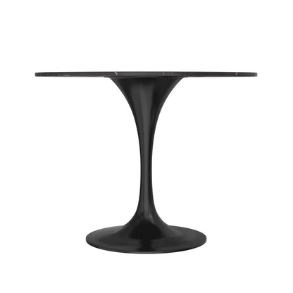 Verve 5-Piece Dining Set with 36" Round Dining Table Black Sintered Stone Top and Black Pedestal with 4 Velvet Dining Chairs in White Steel Legs - Elax Furniture