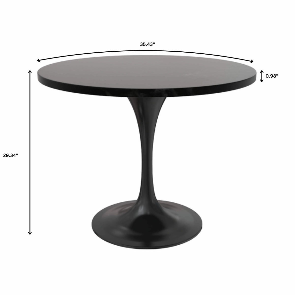 Verve 5-Piece Dining Set with 36" Round Dining Table in Black MDF Top and 4 Dining Chairs Upholstered in Velvet/Leather - Elax Furniture