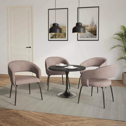 Verve 5-Piece Dining Set with 36" Round Dining Table in Black MDF Top and 4 Dining Chairs Upholstered in Velvet/Leather - Elax Furniture