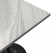 Verve Collection 24"Square Dining Table, Black/White/Brushed Gold Base with MDF Top 27 Inch Black Marbled White Resin Dining Table Leisuremod