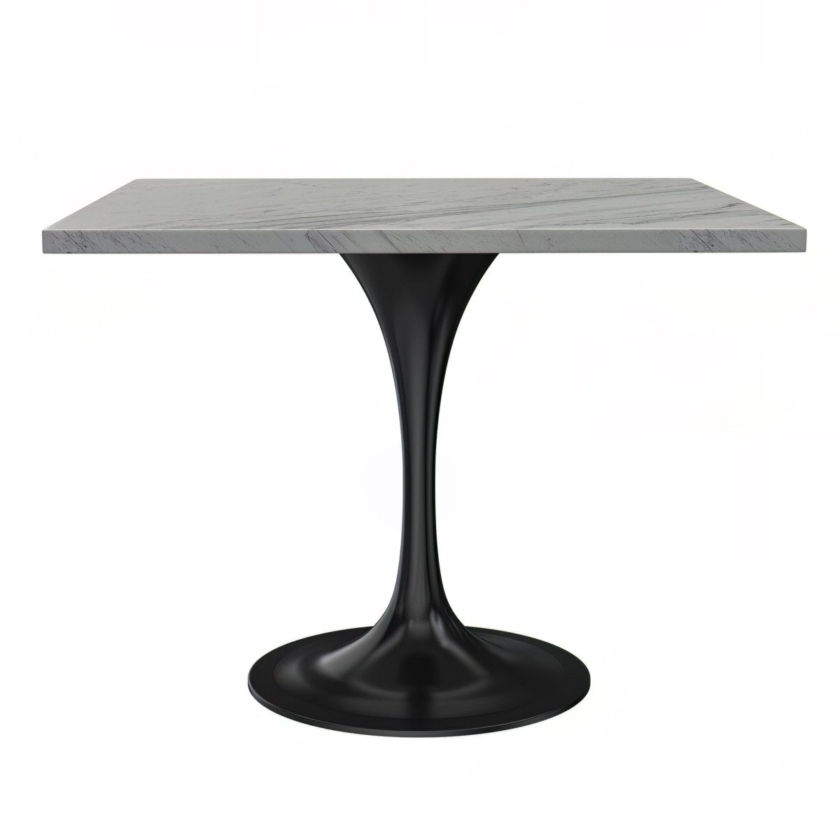 Verve Collection 24"Square Dining Table, Black/White/Brushed Gold Base with MDF Top 36 Inch Black Marbled White Resin Dining Table Leisuremod